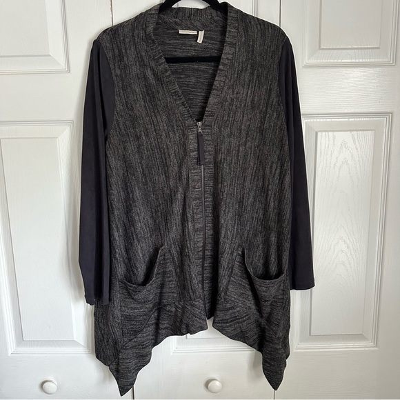 Lori Goldstein Cardigan Womens Medium Zip Front Pockets Drape Hem Sweater Office - Picture 1 of 10